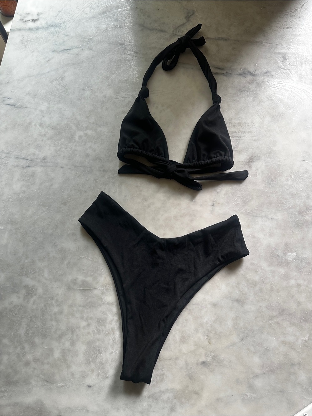 Black Bikini Set w/ Triangle Top and high-waisted bottom size S